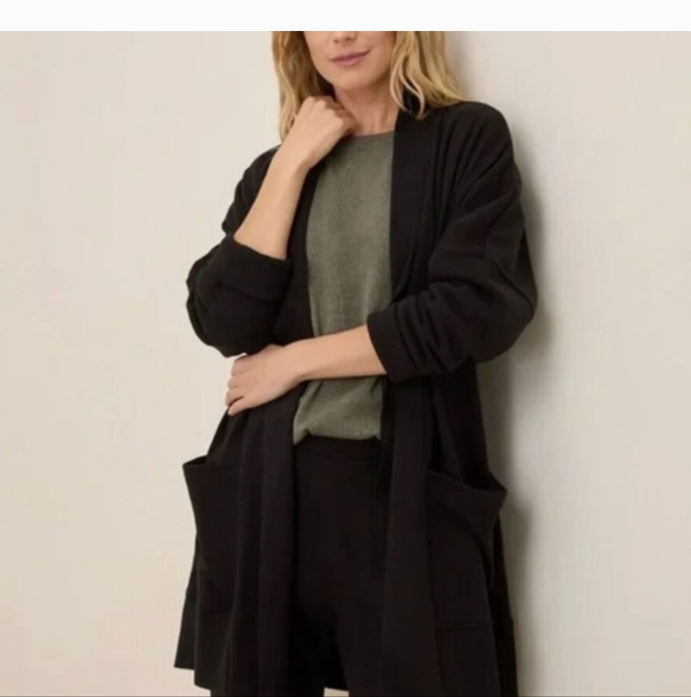 Pact Black Open-Front Airplane Long Cardigan